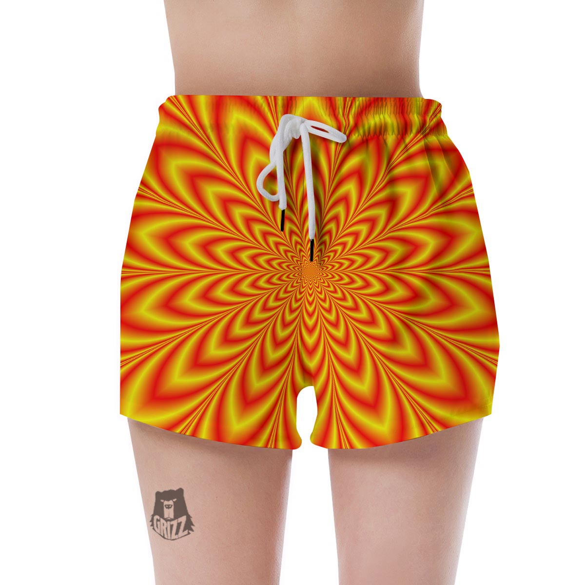 Red and Yellow Abstract Optical illusion Women's Shorts-grizzshop