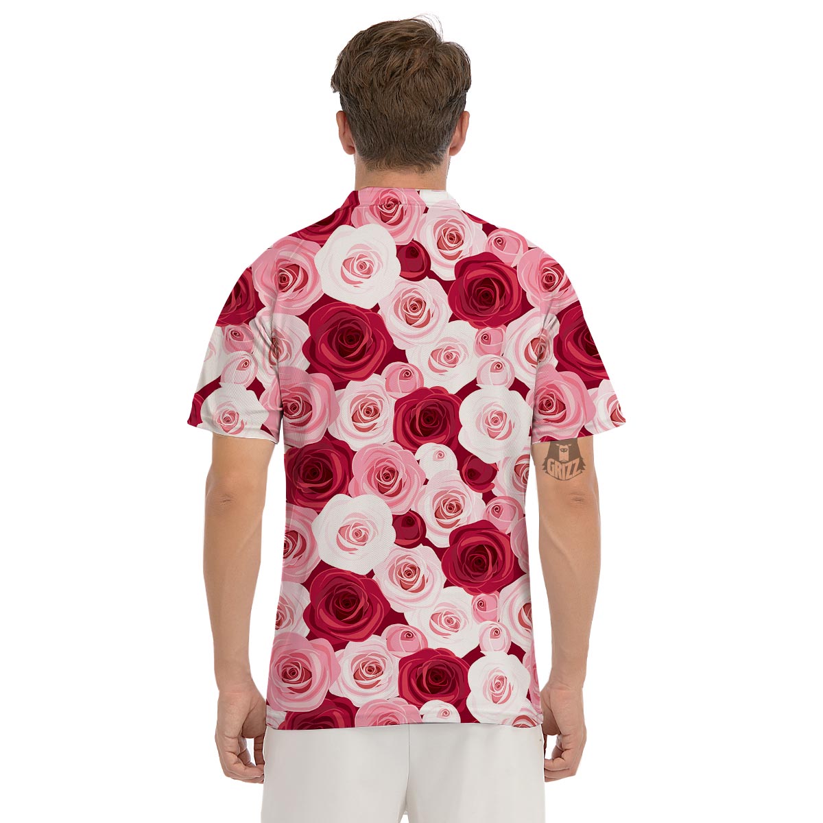 Red And Pink Rose Floral Men's Golf Shirts-grizzshop