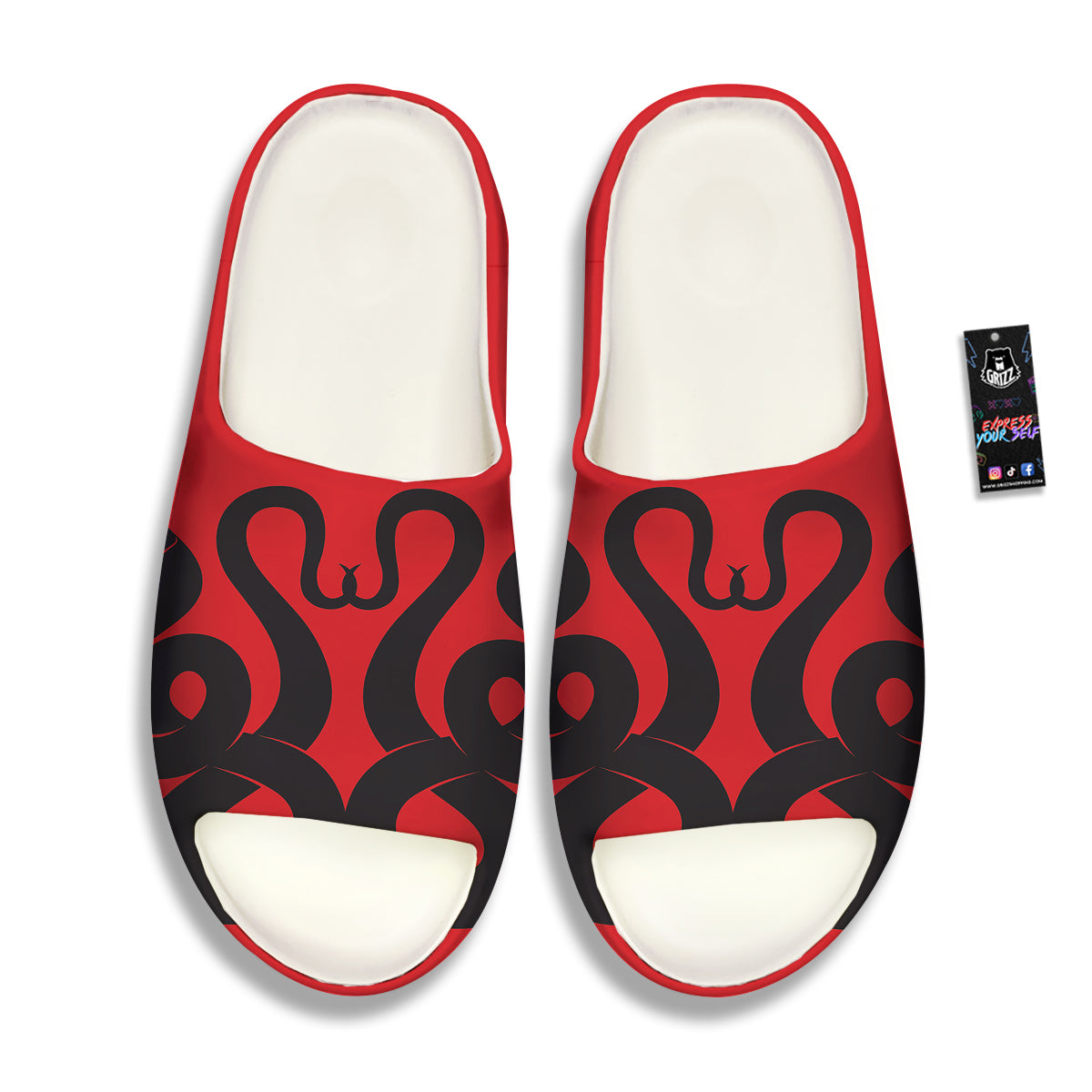Red And Black Snakes Sign Print Sandals-grizzshop