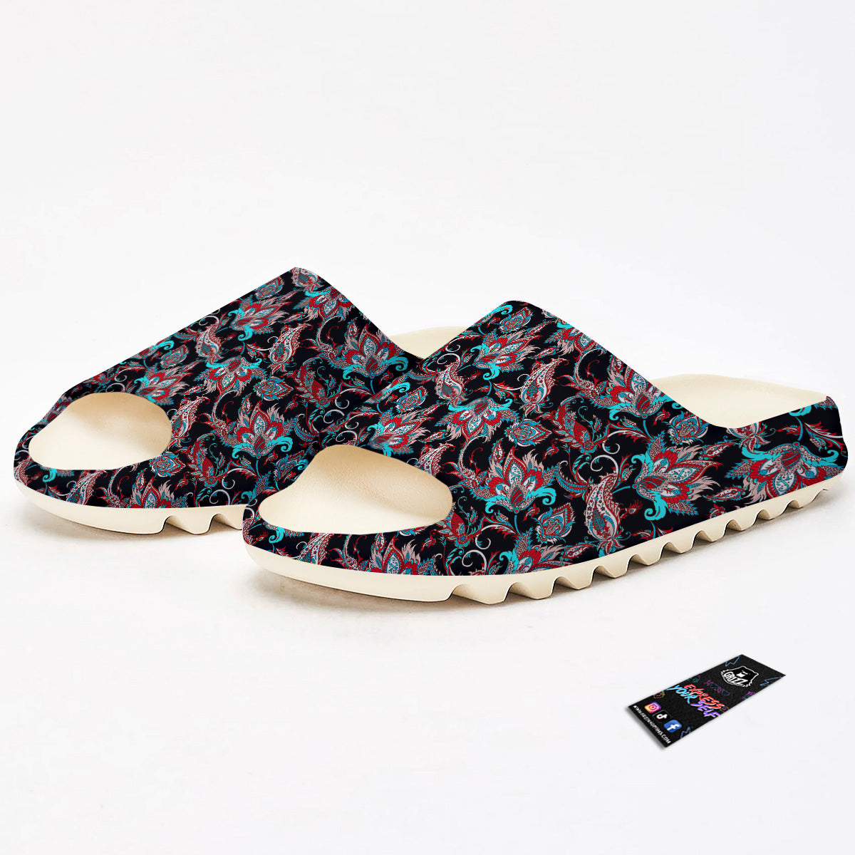Red And Blue Neon Paisley Floral Print Pattern Sandals-grizzshop