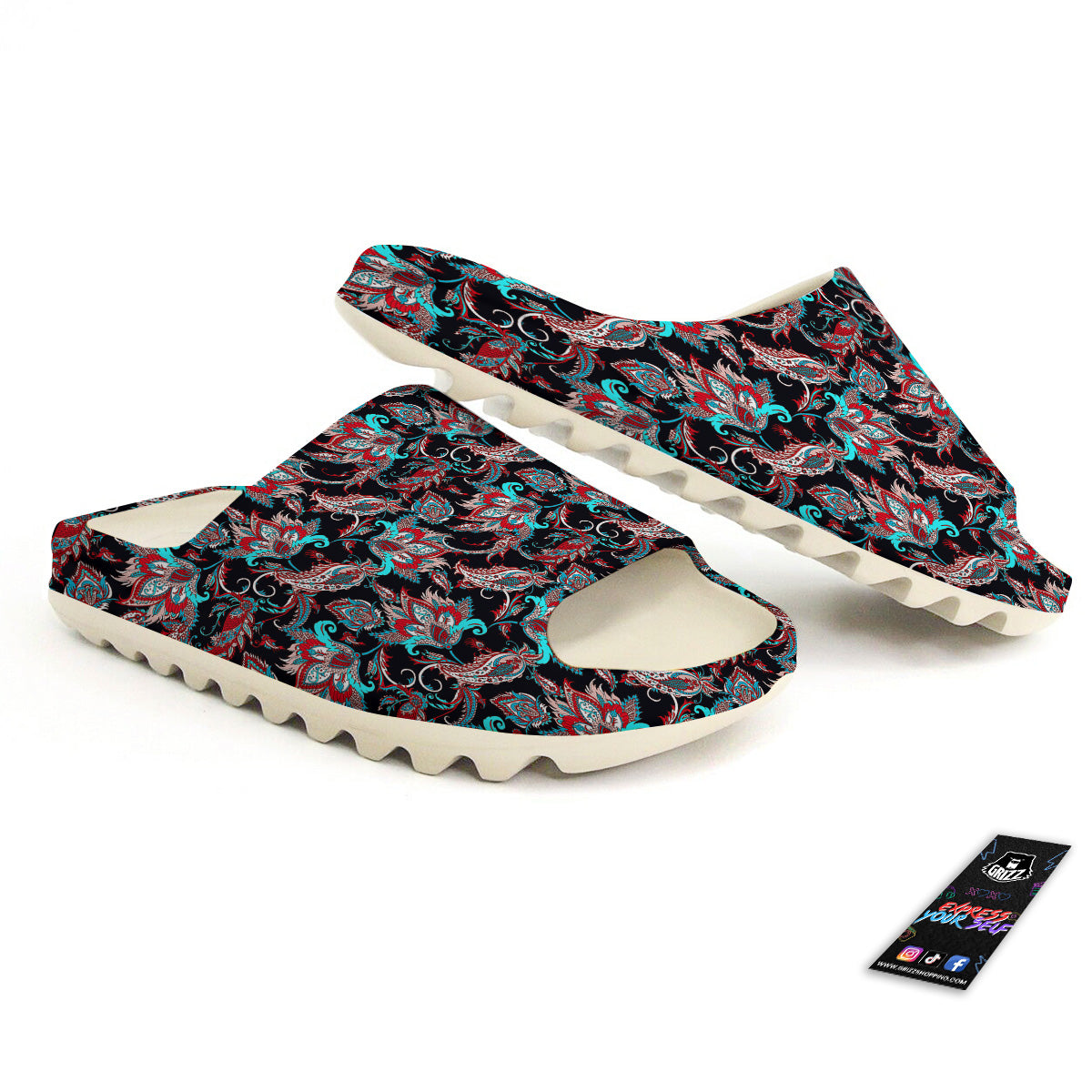 Red And Blue Neon Paisley Floral Print Pattern Sandals-grizzshop
