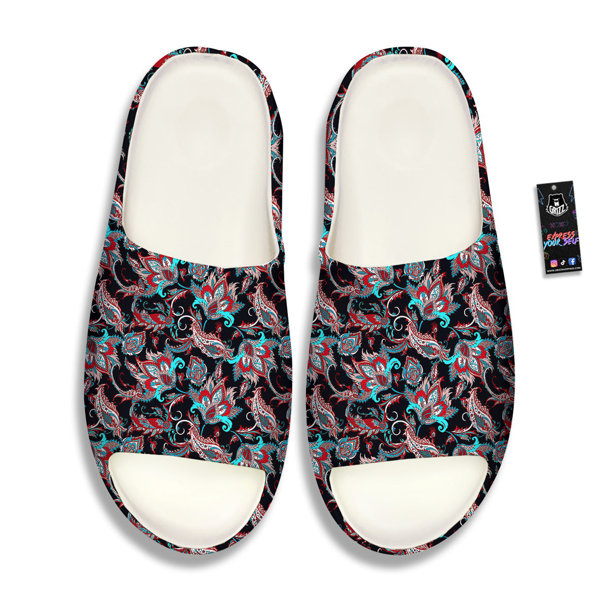 Red And Blue Neon Paisley Floral Print Pattern Sandals-grizzshop