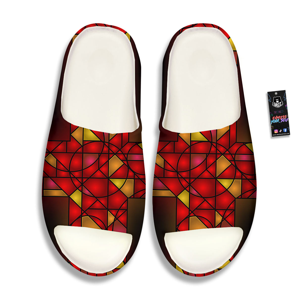 Red And Orange Cross Stained Glass Print Sandals-grizzshop