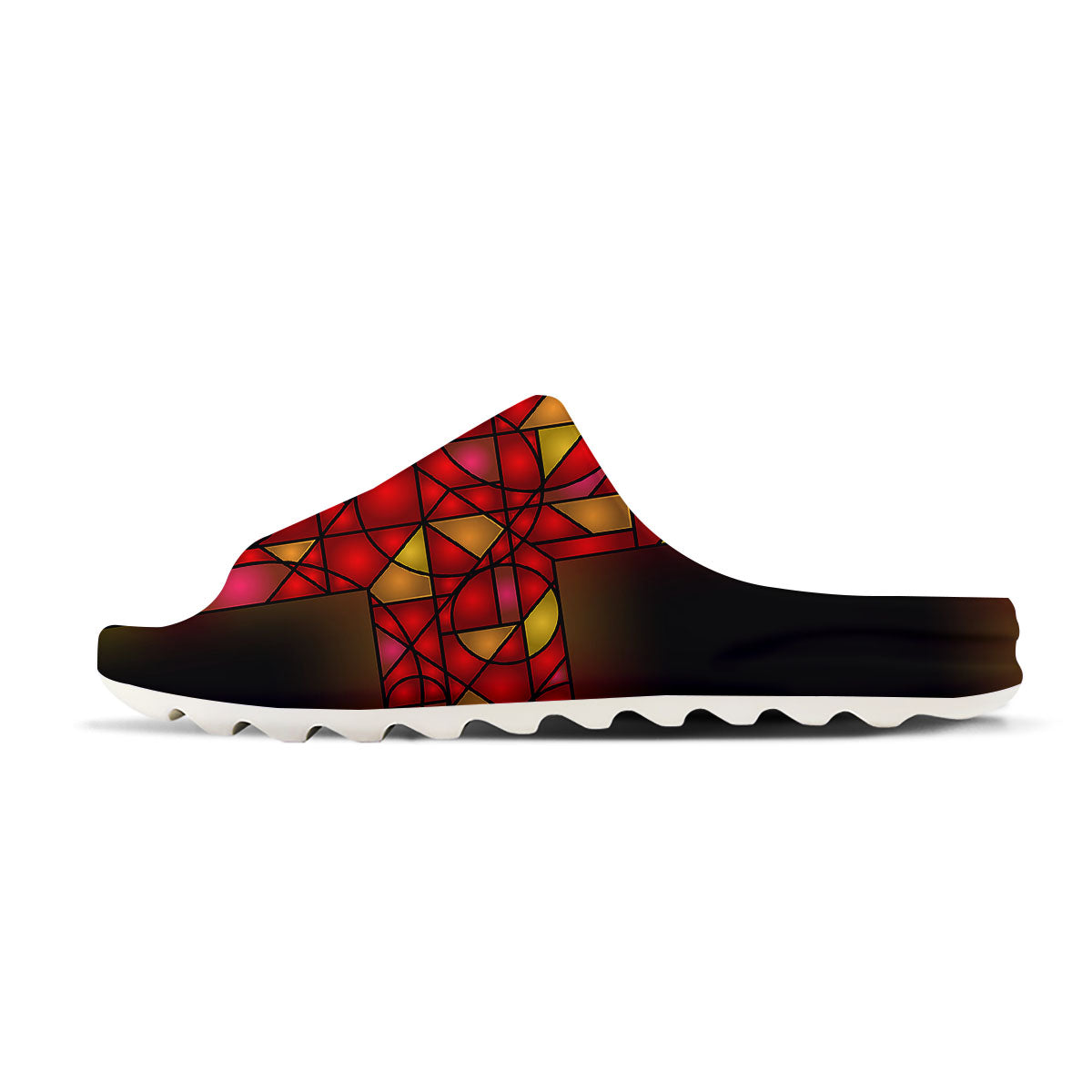 Red And Orange Cross Stained Glass Print Sandals-grizzshop