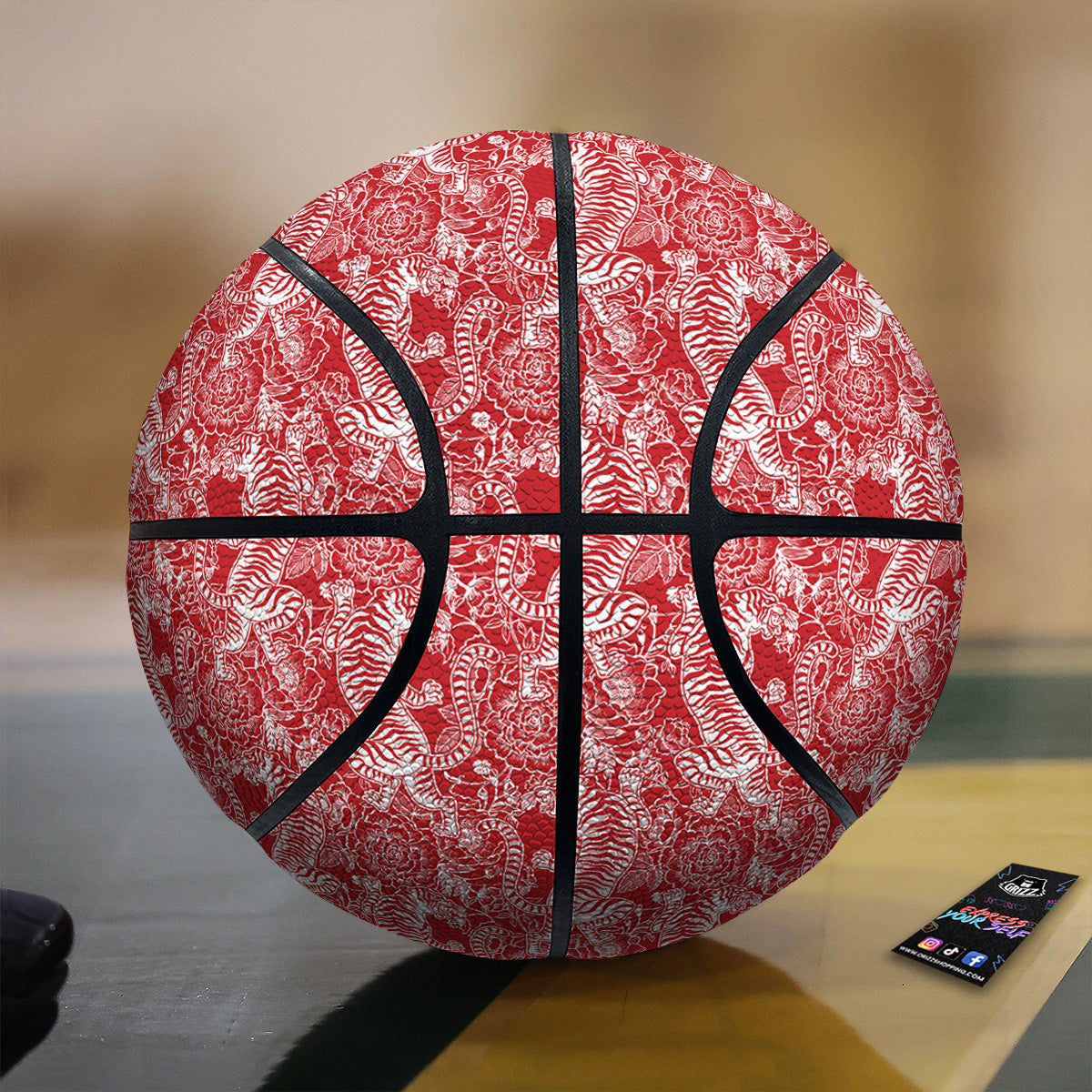Red And White Chinese Tiger Print Pattern Basketball