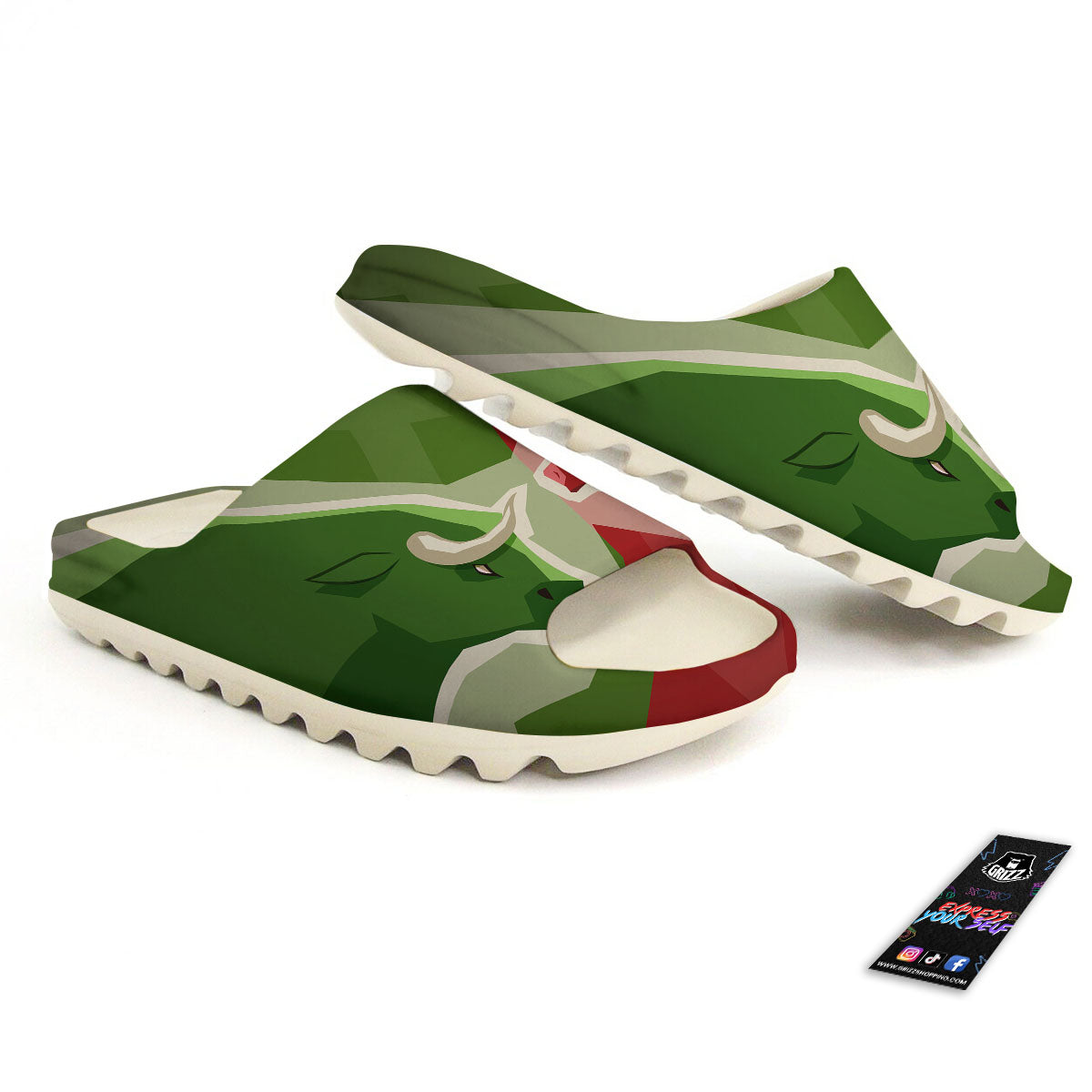 Red Bear And Green Bull Stock Print Sandals-grizzshop