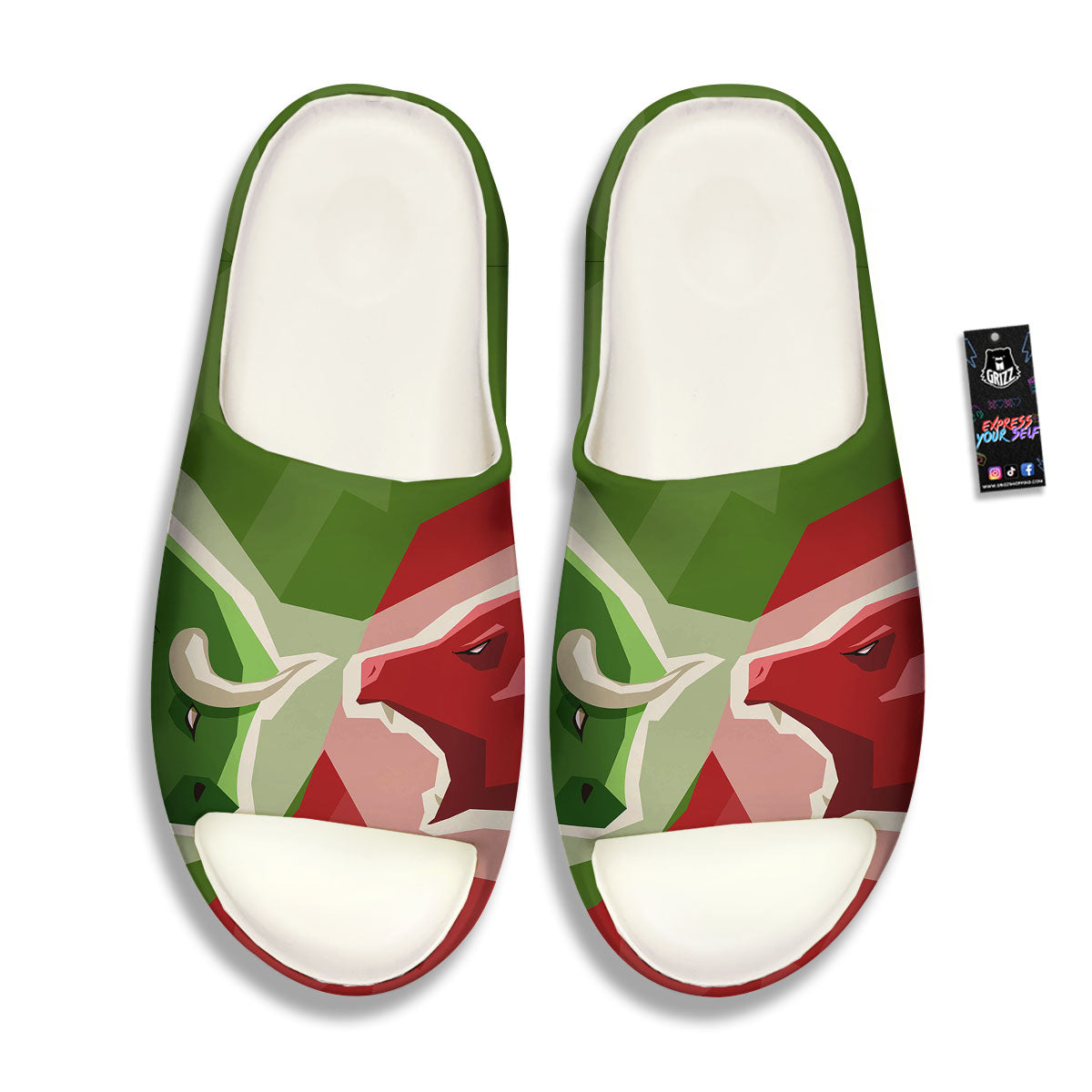 Red Bear And Green Bull Stock Print Sandals-grizzshop