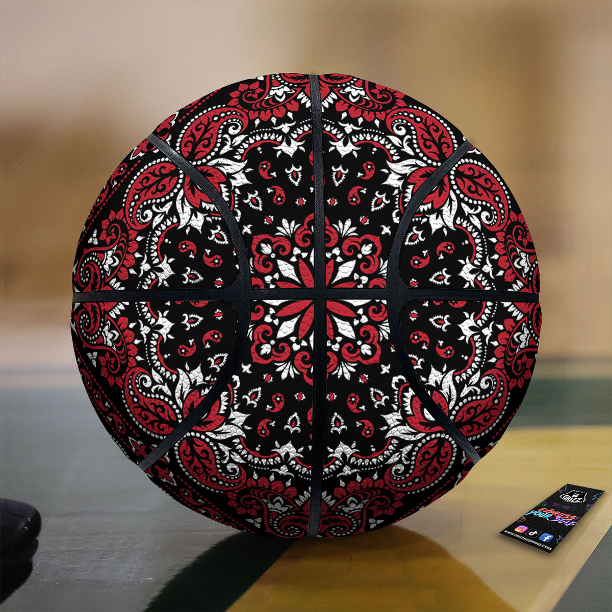 Red Black Bandana Paisley Print Basketball