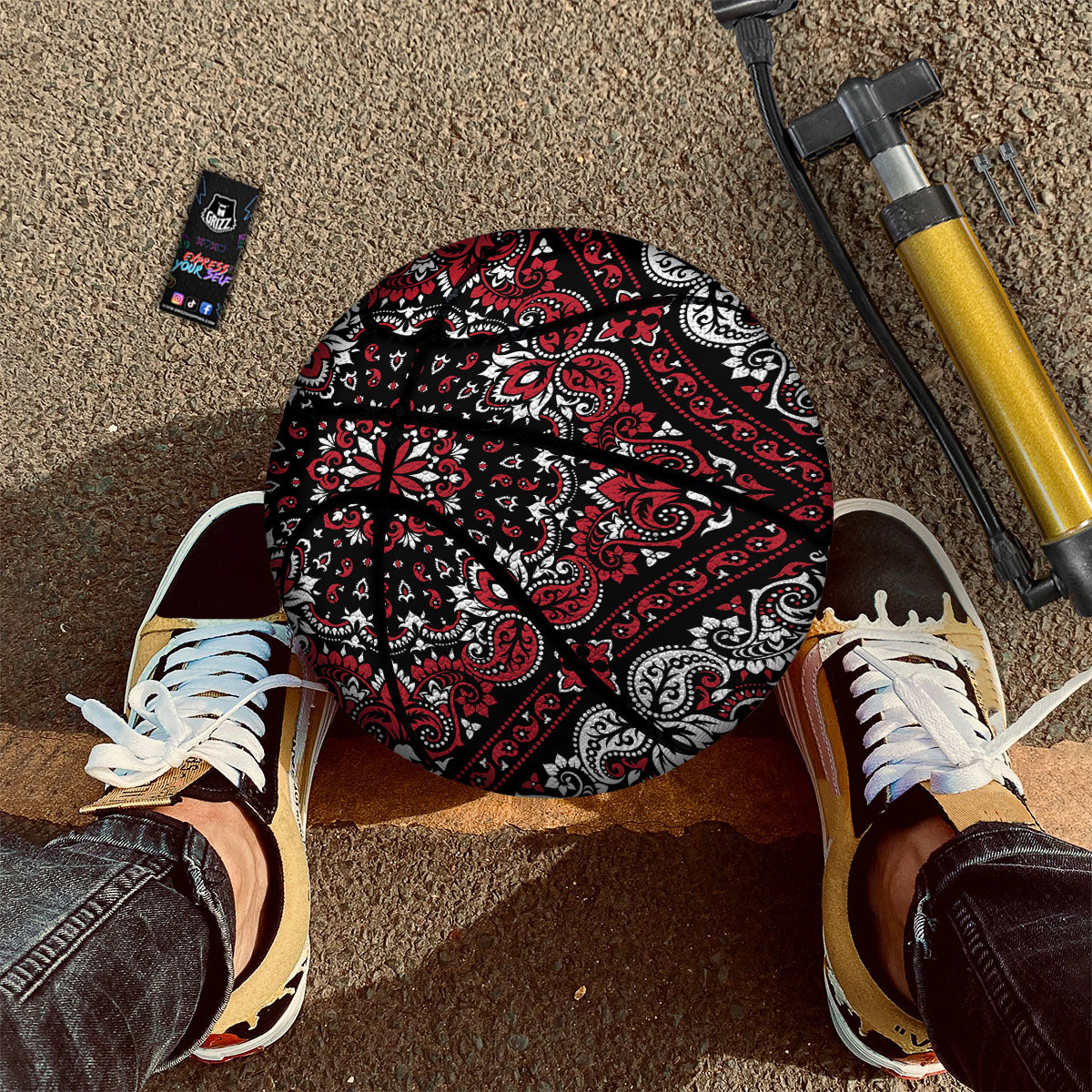 Red Black Bandana Paisley Print Basketball