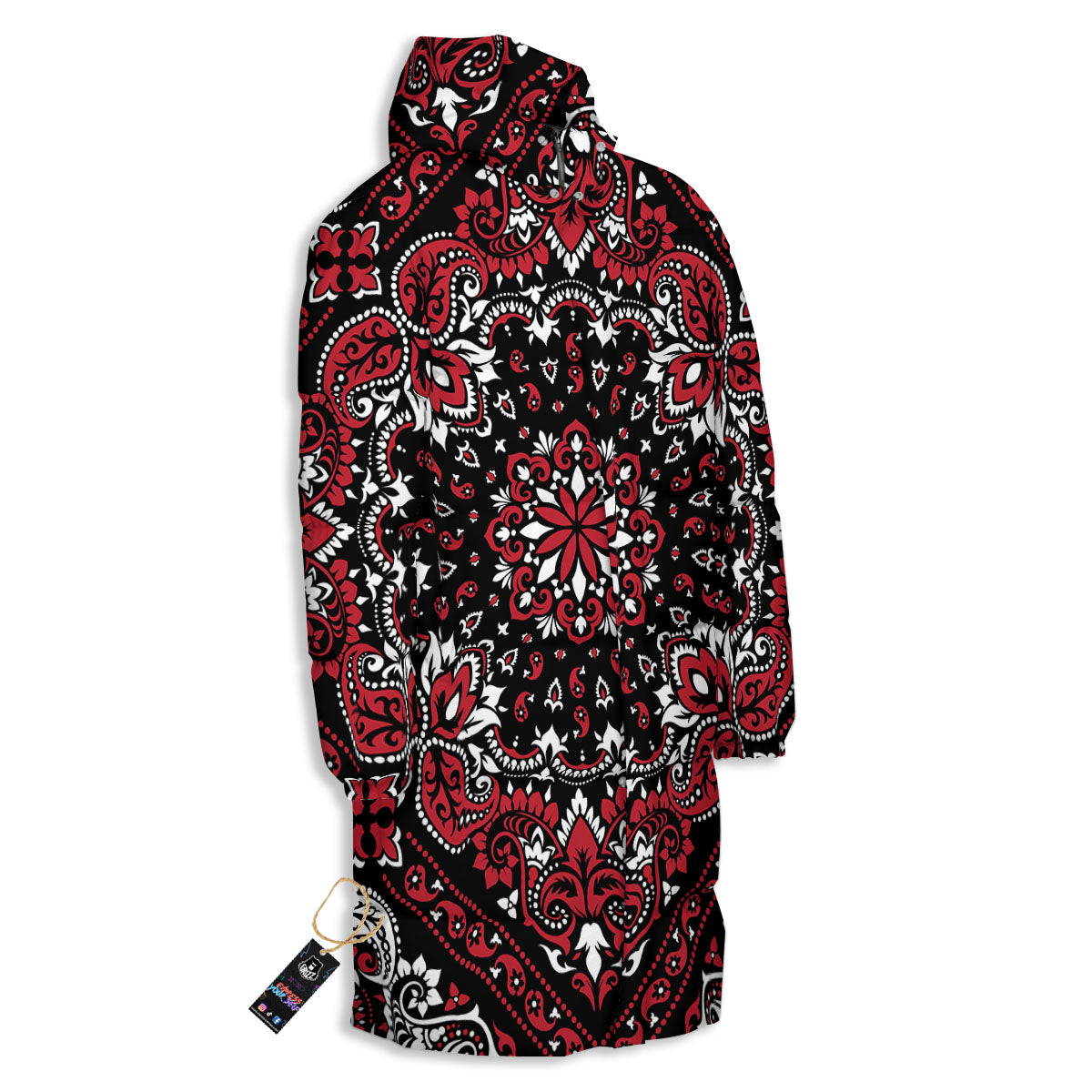 Red Black Bandana Paisley Print Long Down Jacket