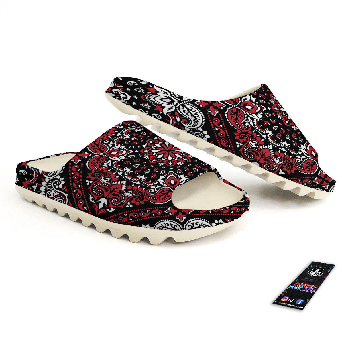 Red Black Bandana Paisley Print Sandals-grizzshop