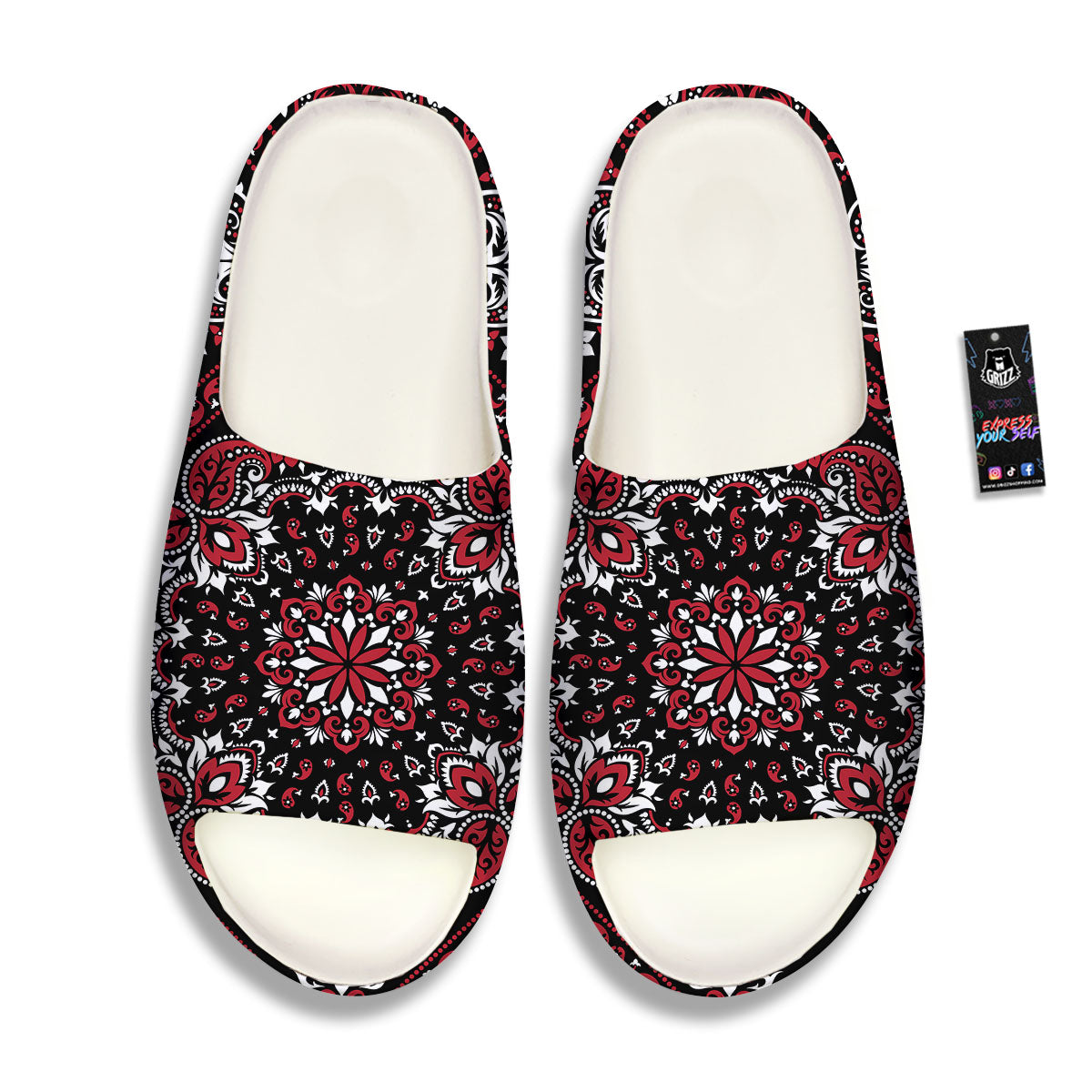 Red Black Bandana Paisley Print Sandals-grizzshop