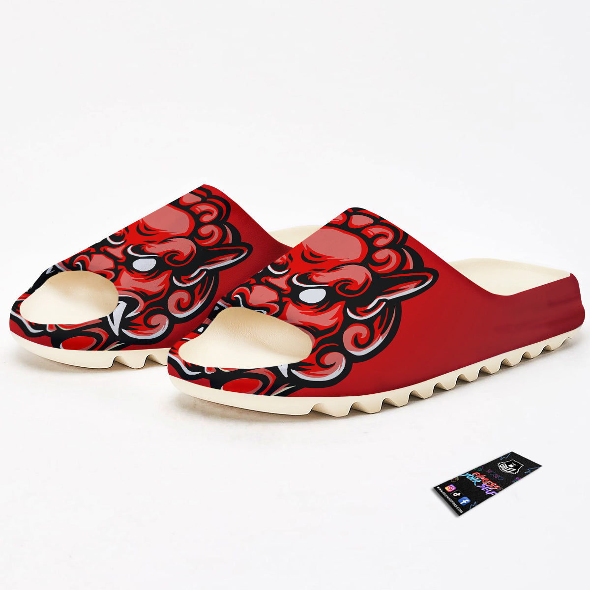Red Foo Dog Print Sandals-grizzshop