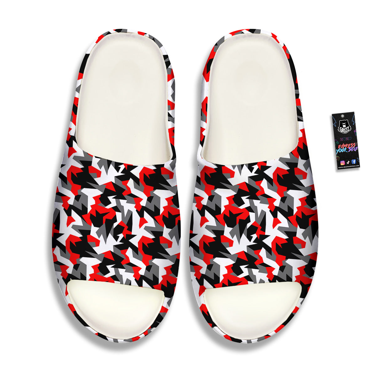 Red Geometric Camouflage Print Pattern Sandals-grizzshop