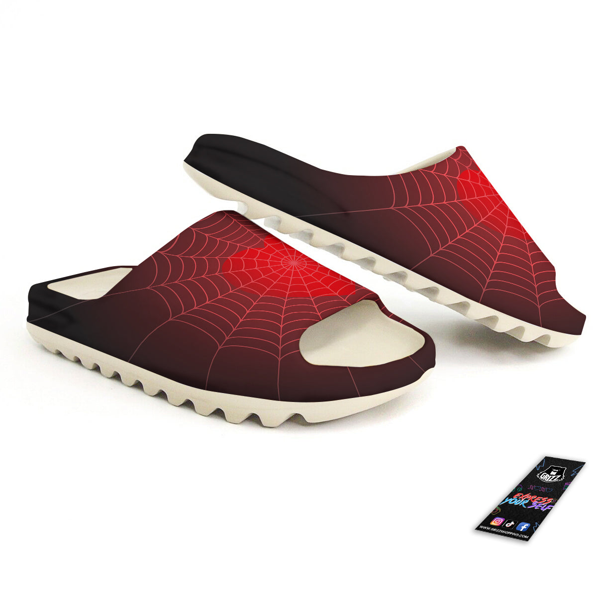 Red Heart Spider Web Print Sandals-grizzshop