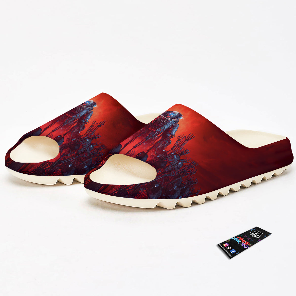 Red Robot And Skeleton Troop Print Sandals-grizzshop
