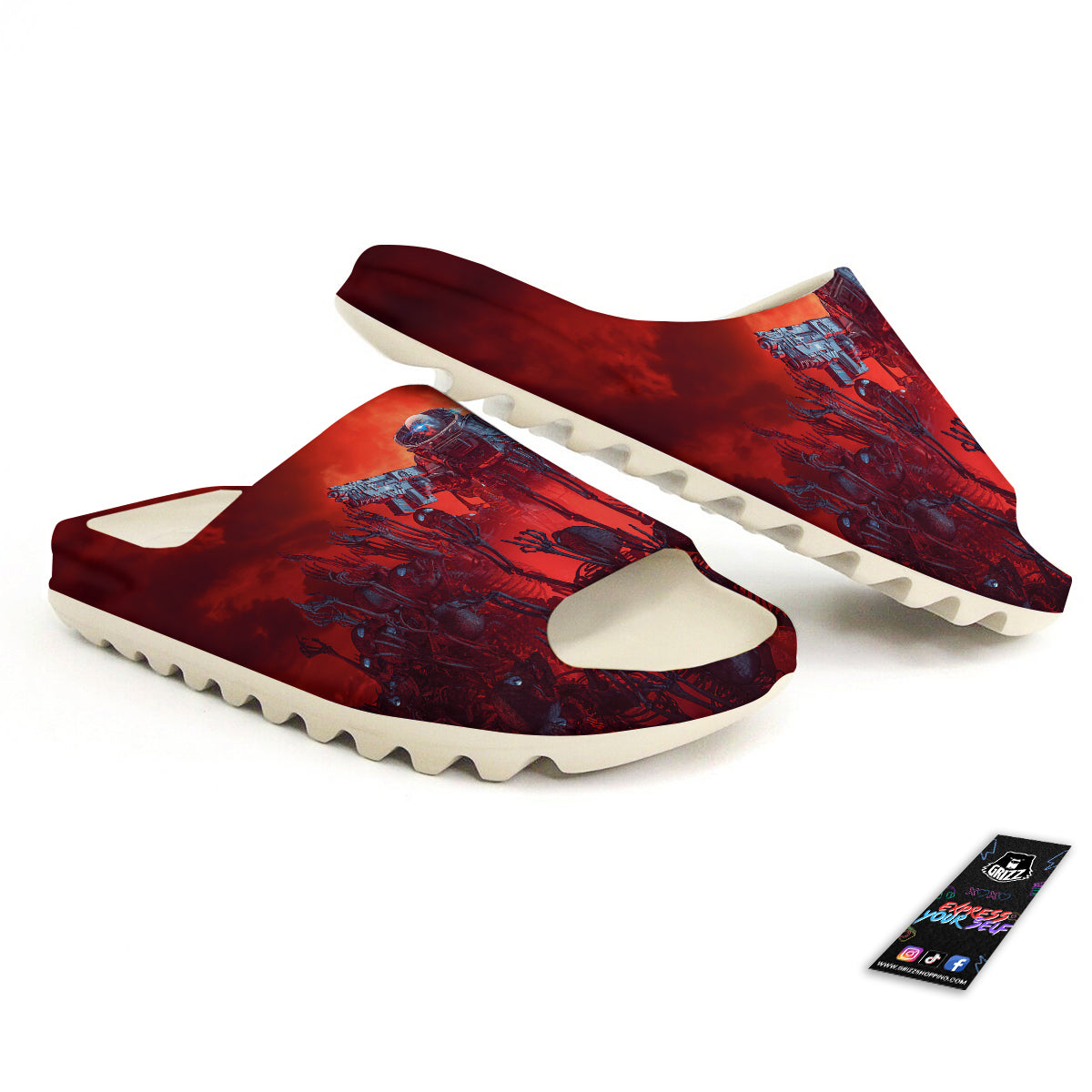 Red Robot And Skeleton Troop Print Sandals-grizzshop