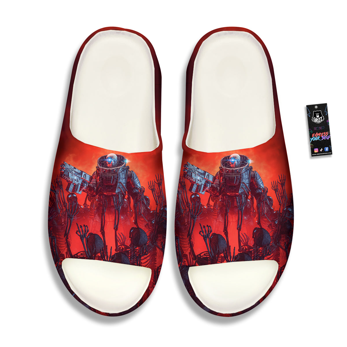 Red Robot And Skeleton Troop Print Sandals-grizzshop