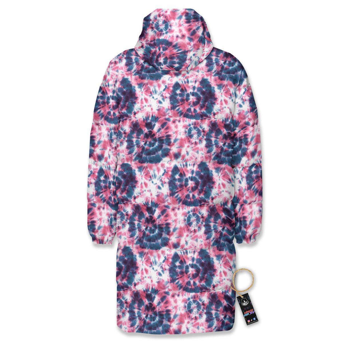 Red Tie Dye Blue Shibori Print Pattern Long Down Jacket