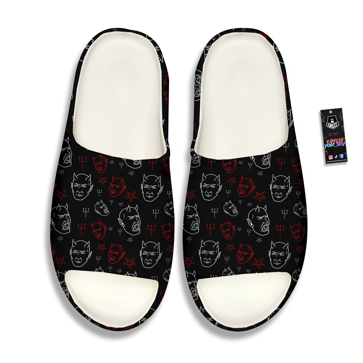 Red White Satan Head Print Pattern Sandals-grizzshop