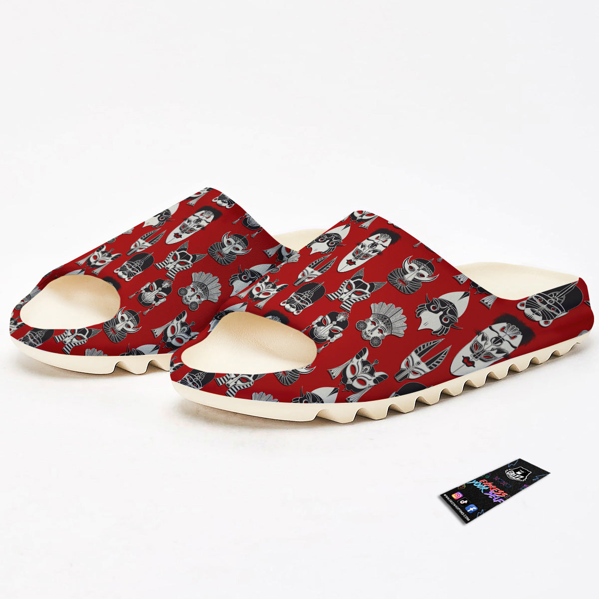 Red White Tribal Mask Print Pattern Sandals-grizzshop