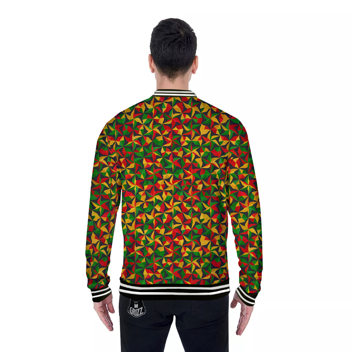 Reggae Abstract Geometric Print Pattern Baseball Jacket-grizzshop