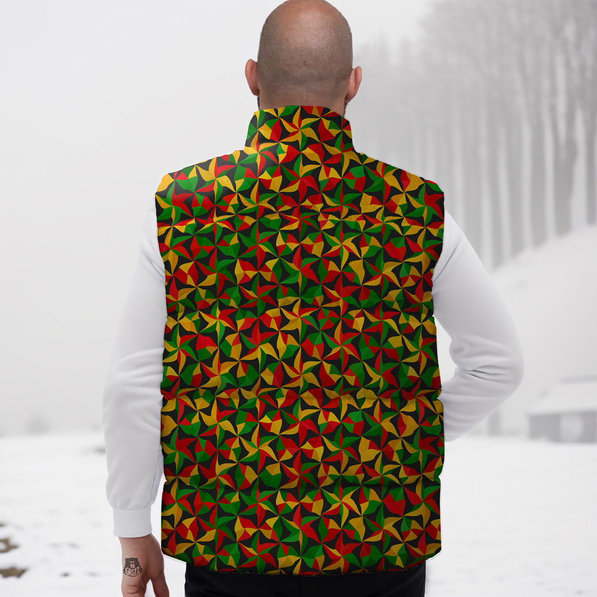 Reggae Abstract Geometric Print Pattern Down Vest-grizzshop