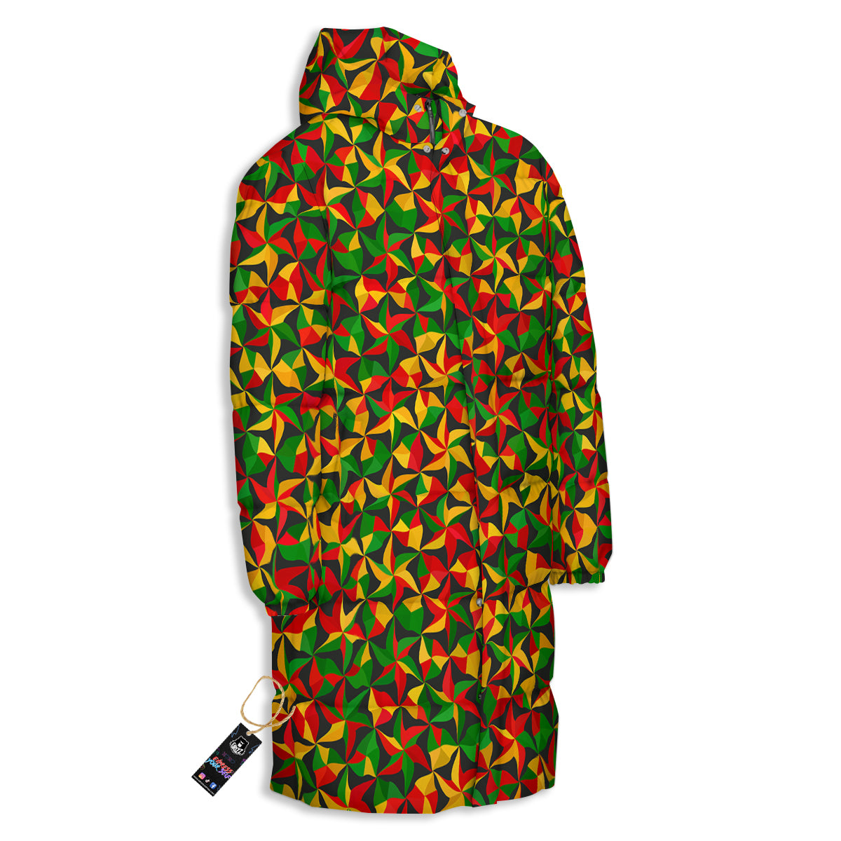 Reggae Abstract Geometric Print Pattern Long Down Jacket-grizzshop