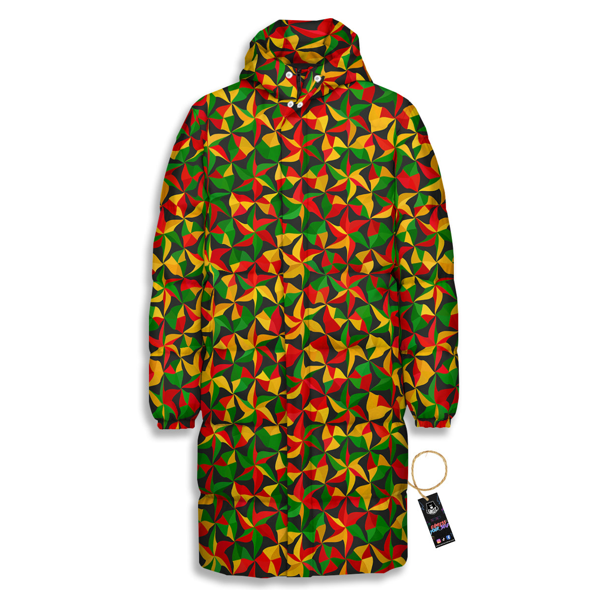 Reggae Abstract Geometric Print Pattern Long Down Jacket-grizzshop