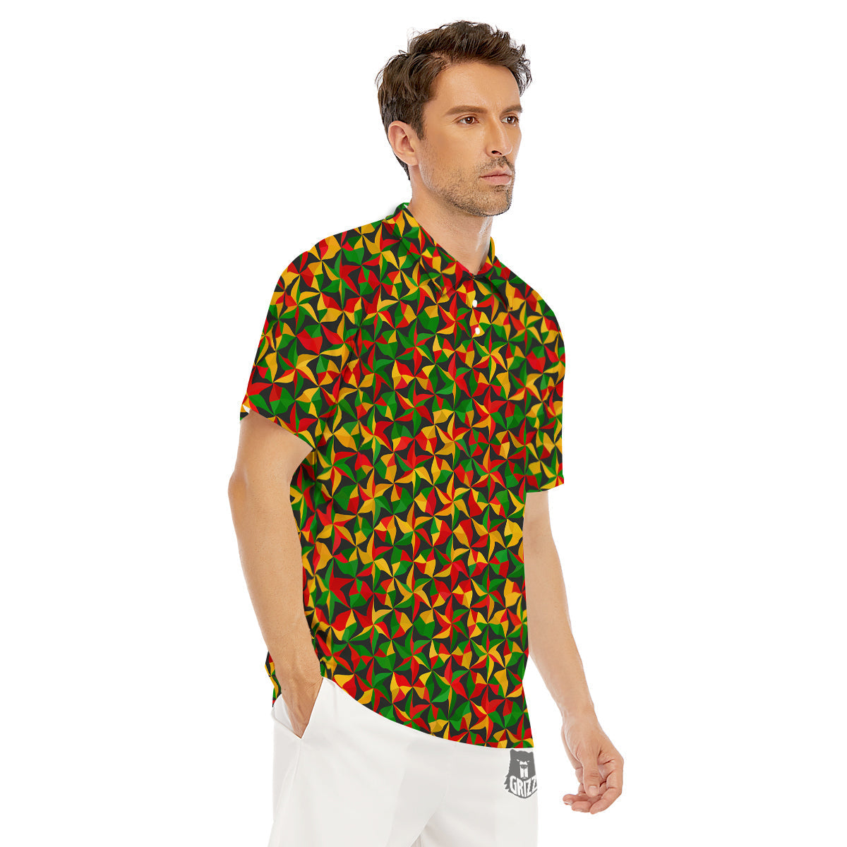 Reggae Abstract Geometric Print Pattern Men's Golf Shirts-grizzshop