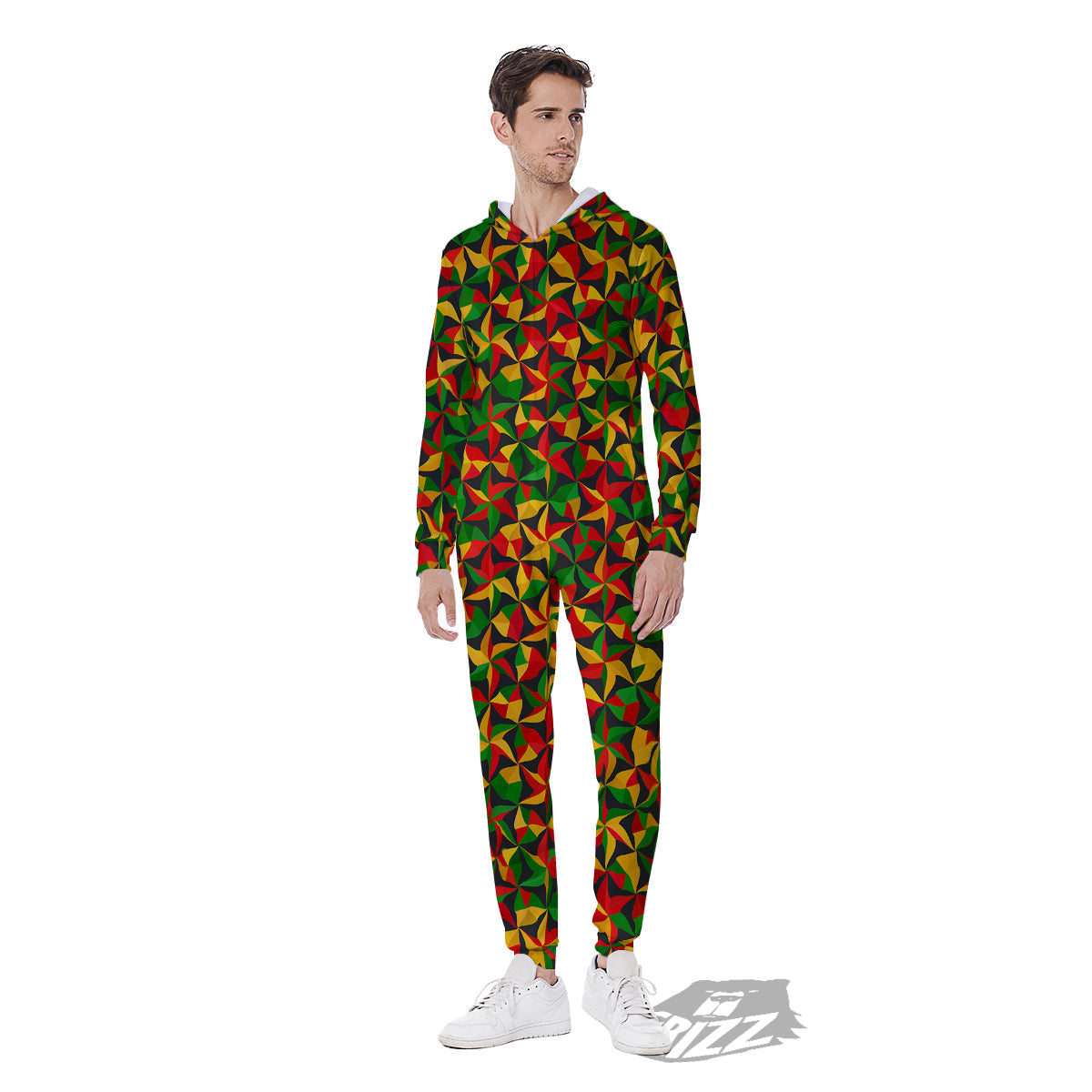 Reggae Abstract Geometric Print Pattern Men's Jumpsuit-grizzshop