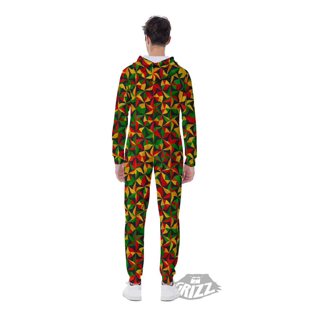 Reggae Abstract Geometric Print Pattern Men's Jumpsuit-grizzshop