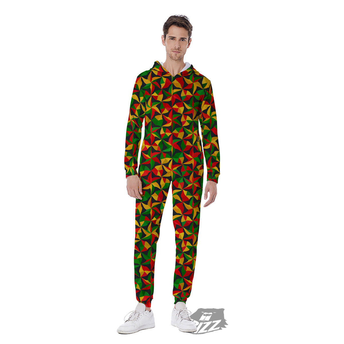 Reggae Abstract Geometric Print Pattern Men's Jumpsuit-grizzshop