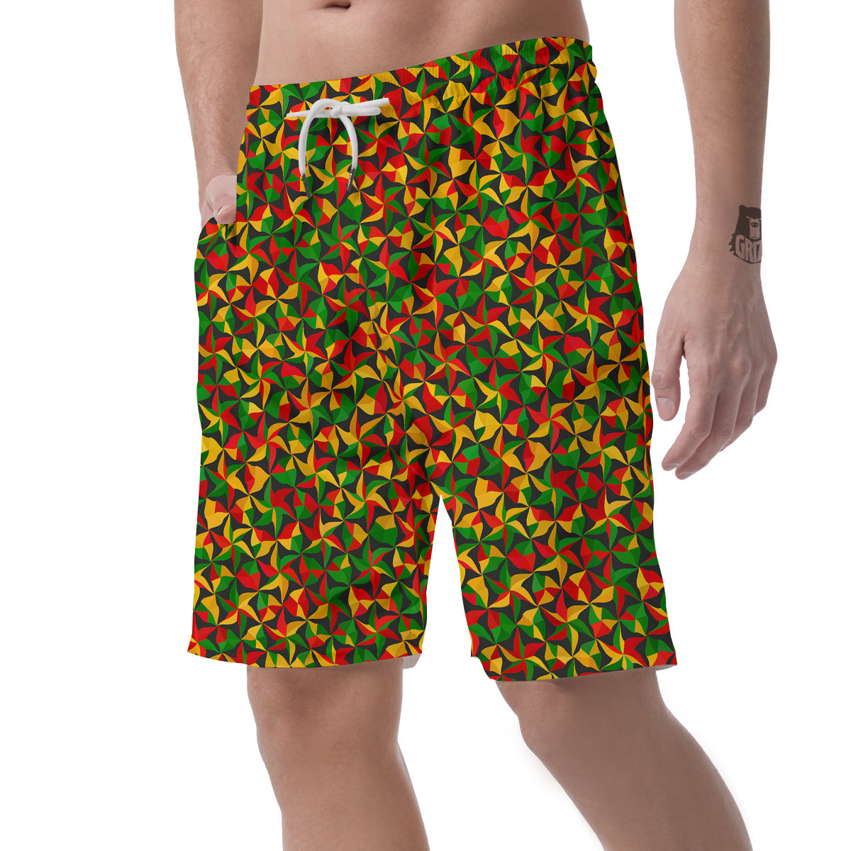 Reggae Abstract Geometric Print Pattern Men's Shorts-grizzshop