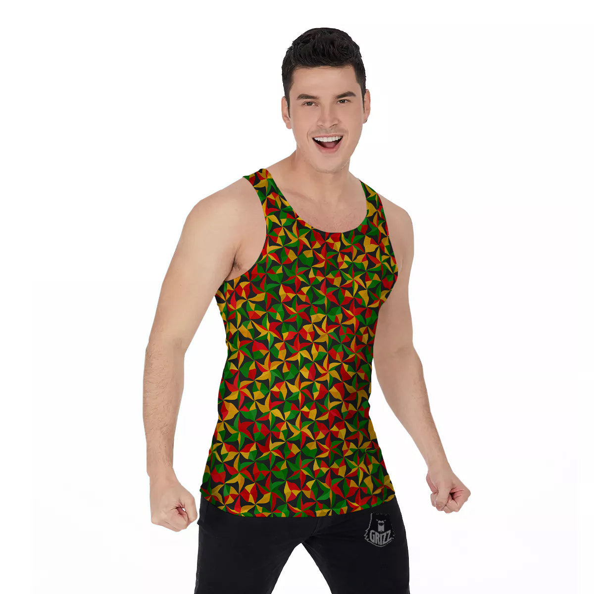 Reggae Abstract Geometric Print Pattern Men's Tank Top-grizzshop