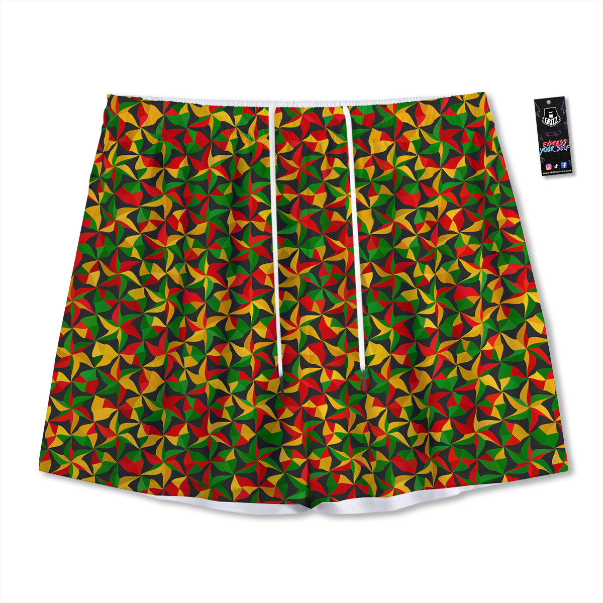 Reggae Abstract Geometric Print Pattern Mesh Shorts-grizzshop