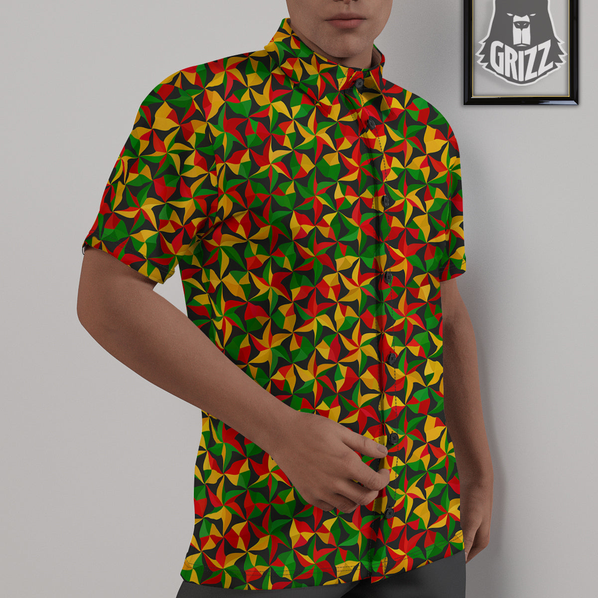 Reggae Abstract Geometric Print Pattern Untucked Shirts-grizzshop