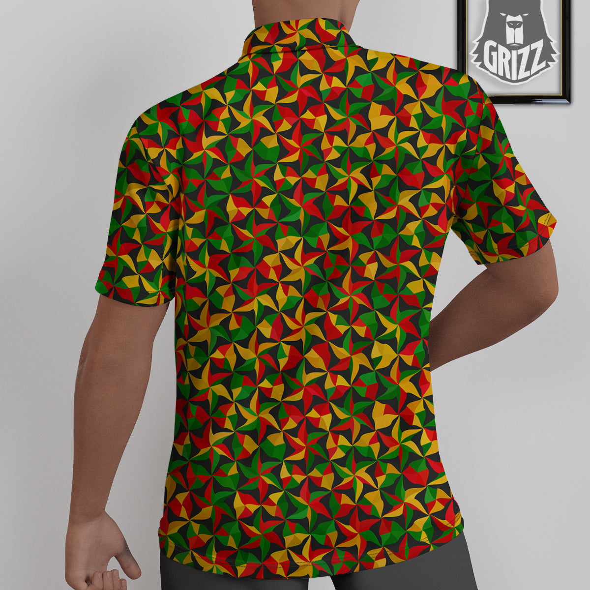 Reggae Abstract Geometric Print Pattern Untucked Shirts-grizzshop