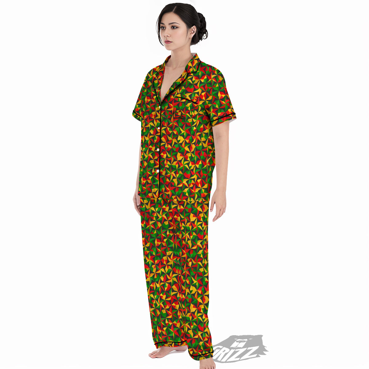 Reggae Abstract Geometric Print Pattern Women's Pajamas Set-grizzshop