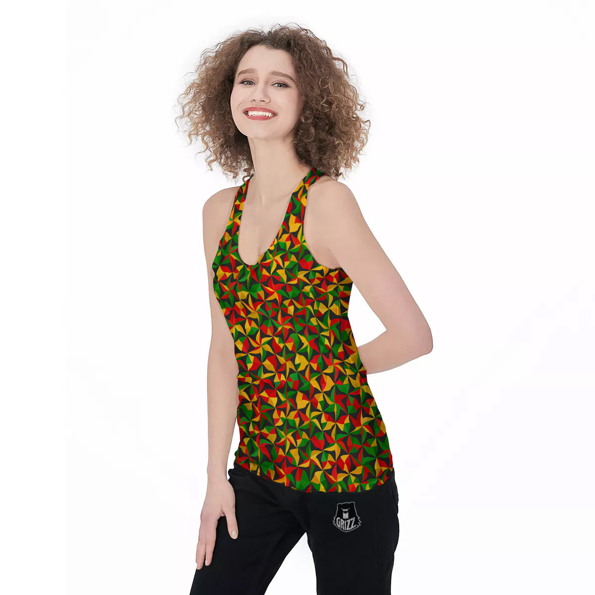 Reggae Abstract Geometric Print Pattern Women's Racerback Tank Top-grizzshop