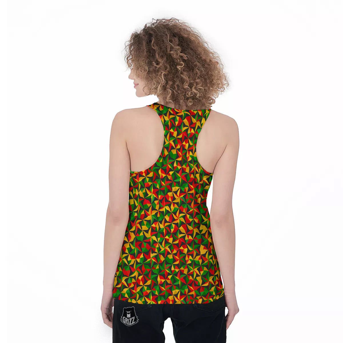 Reggae Abstract Geometric Print Pattern Women's Racerback Tank Top-grizzshop