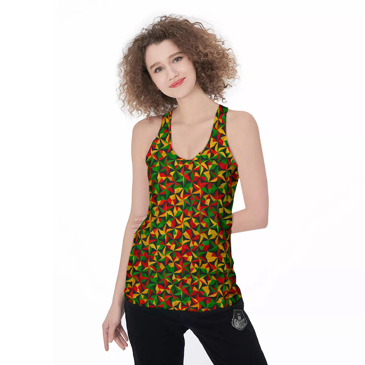 Reggae Abstract Geometric Print Pattern Women's Racerback Tank Top-grizzshop