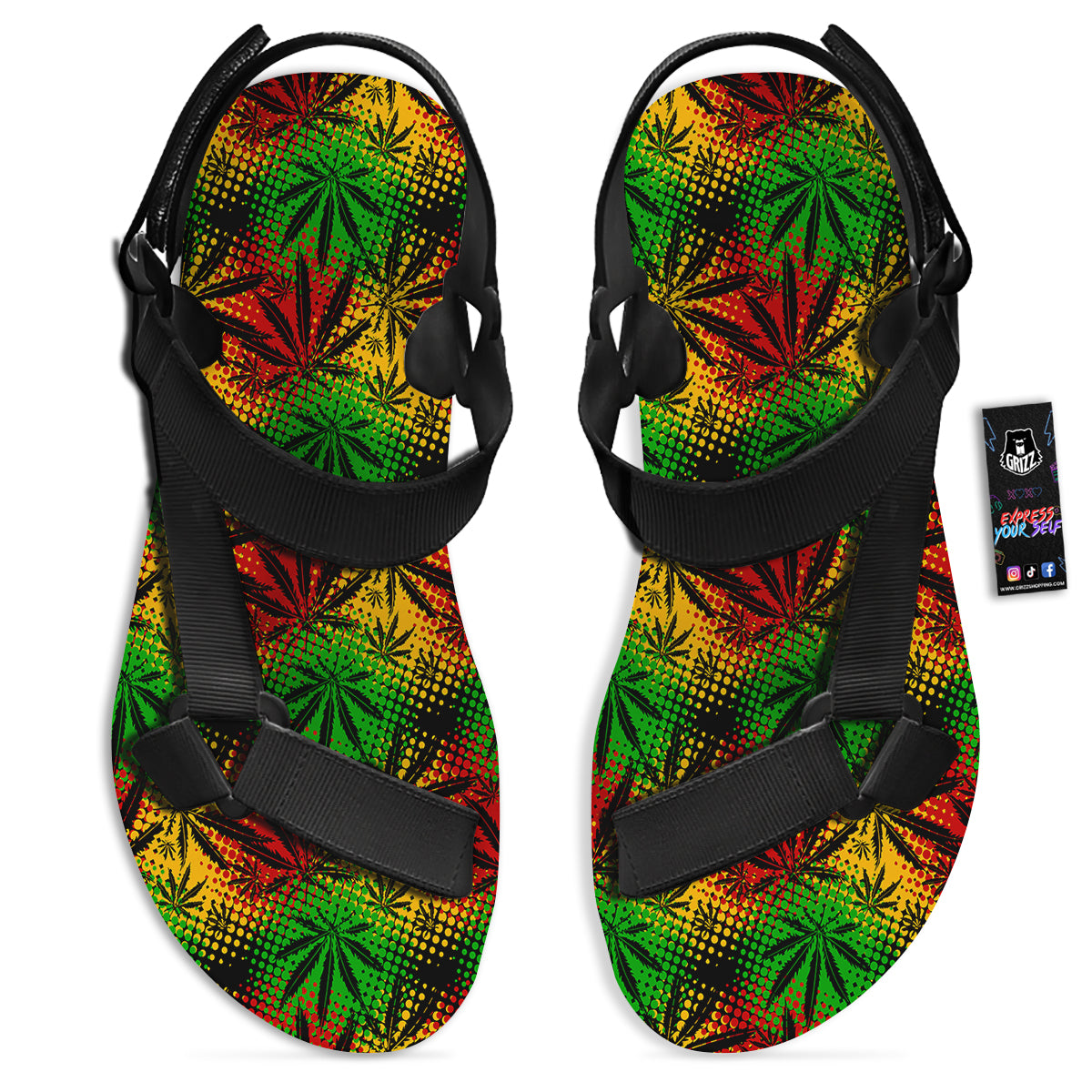 Reggae Abstract Print Pattern Black Open Toe Sandals-grizzshop