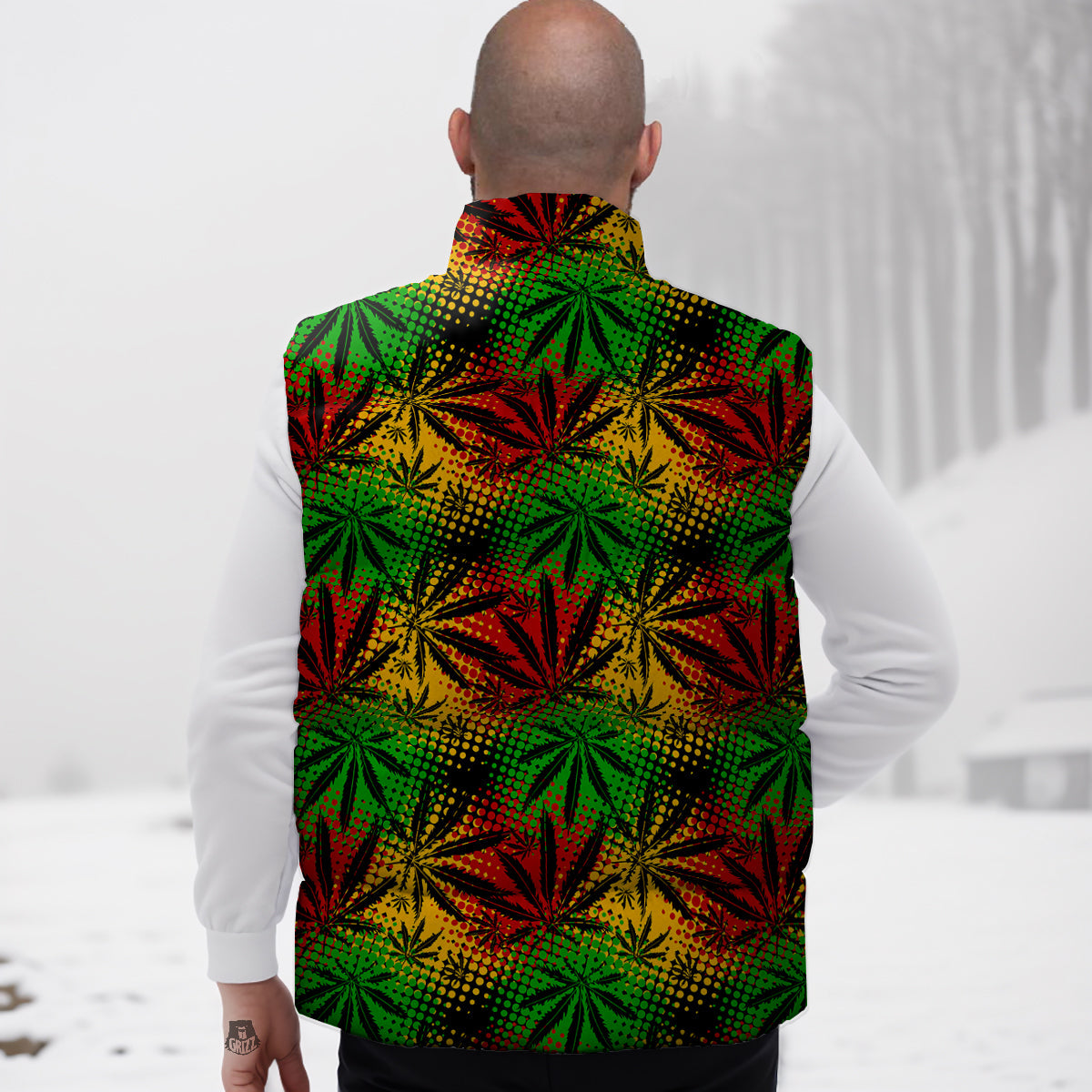 Reggae Abstract Print Pattern Down Vest-grizzshop