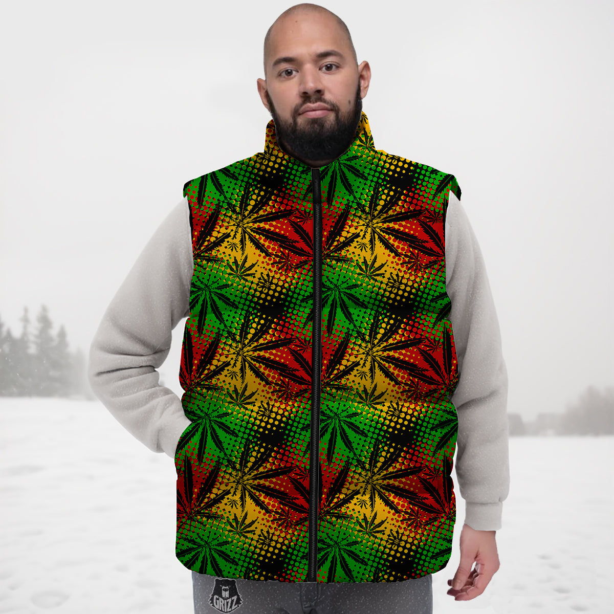 Reggae Abstract Print Pattern Down Vest-grizzshop