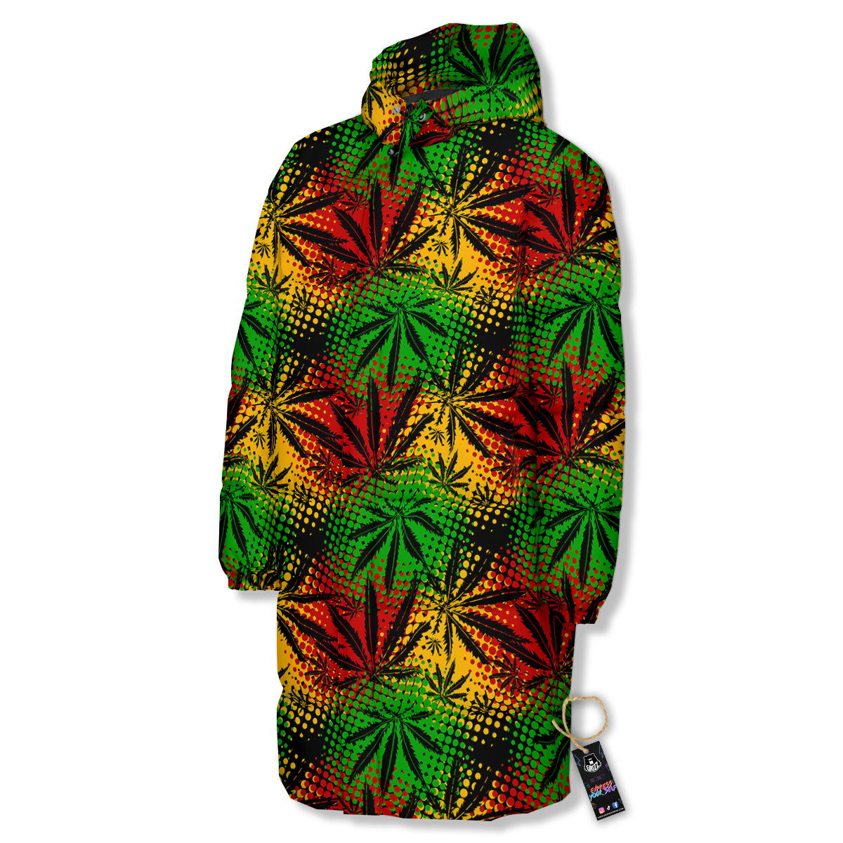 Reggae Abstract Print Pattern Long Down Jacket-grizzshop
