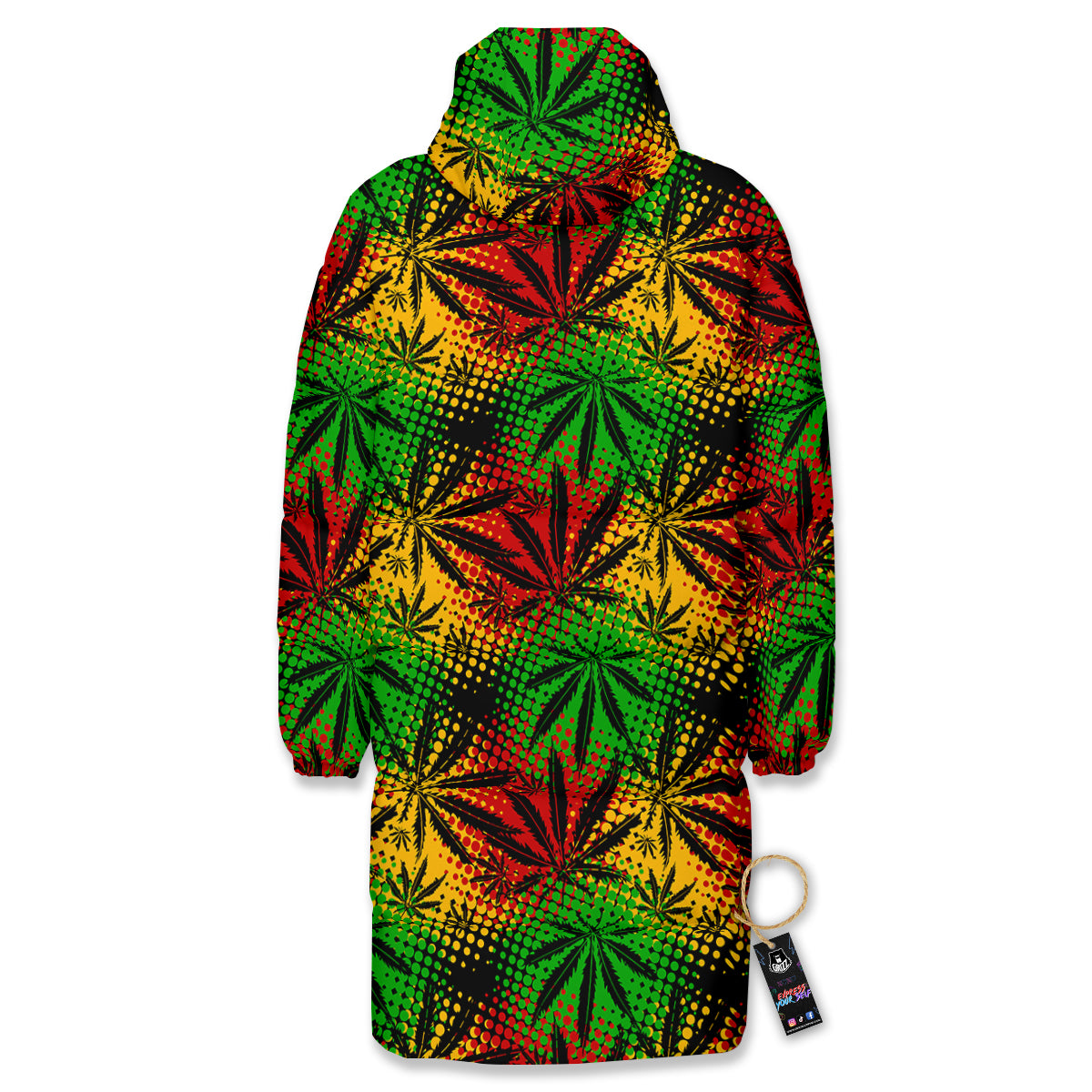 Reggae Abstract Print Pattern Long Down Jacket-grizzshop