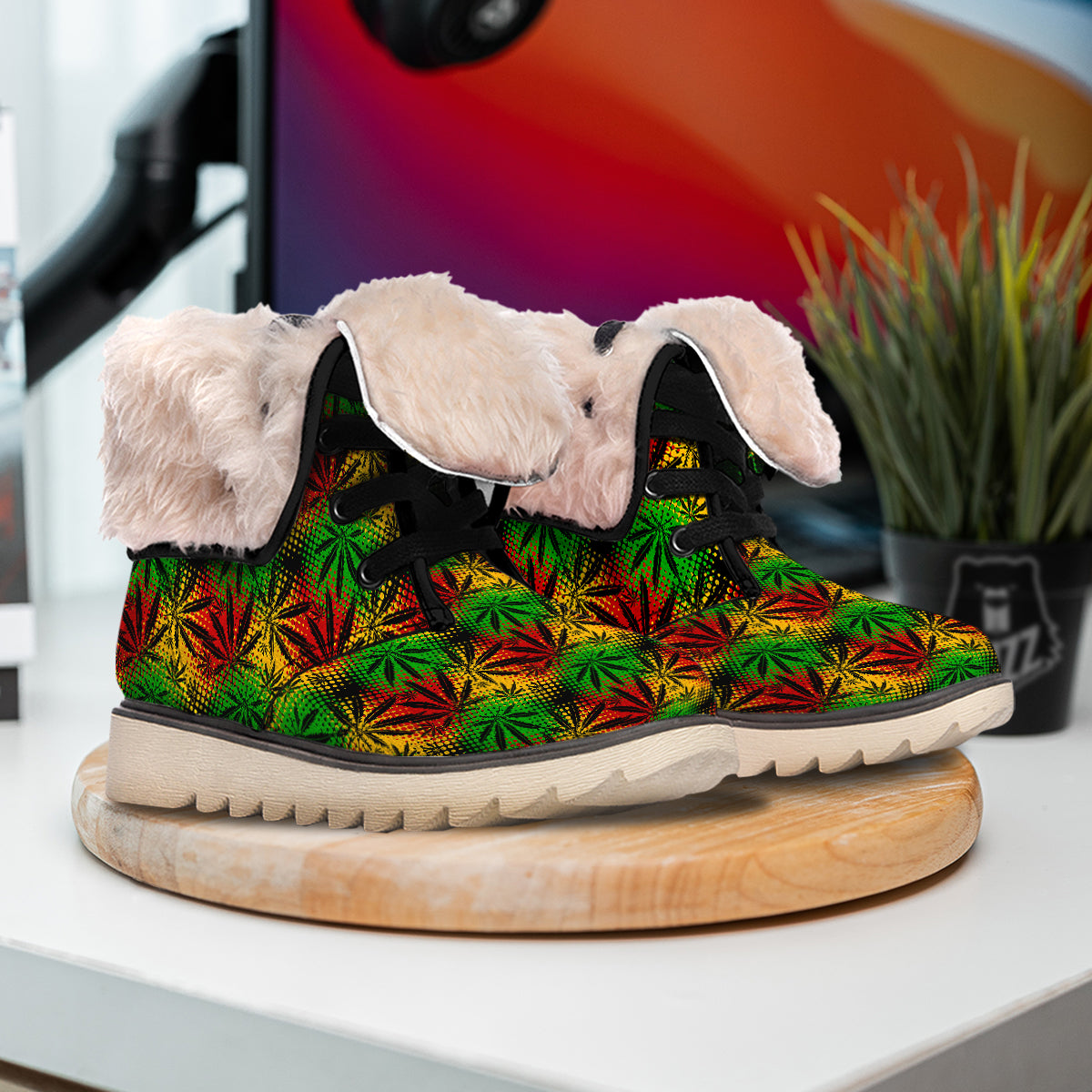 Reggae Abstract Print Pattern Snow Boots-grizzshop