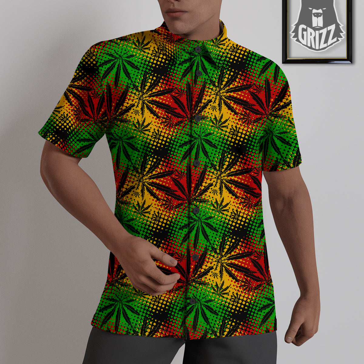 Reggae Abstract Print Pattern Untucked Shirts-grizzshop