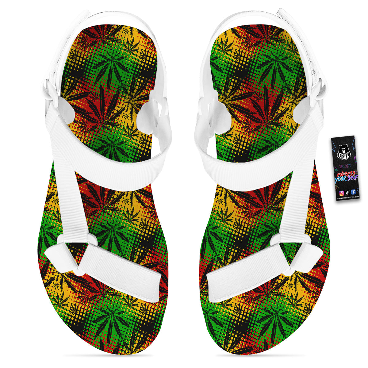 Reggae Abstract Print Pattern White Open Toe Sandals-grizzshop